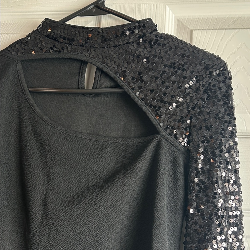 Black Sequin Long Sleeve Top